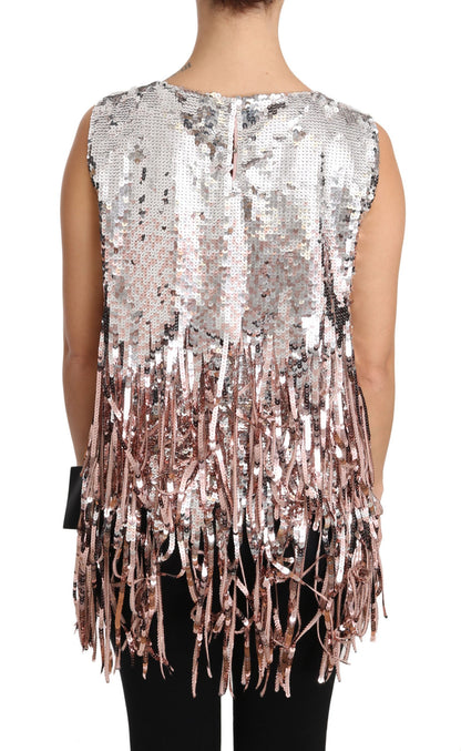 Dolce &amp; Gabbana – Tanktop mit Paillettenfransen in Goldrosa