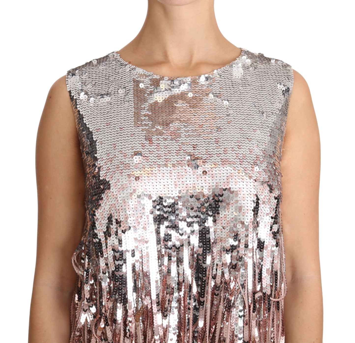Dolce &amp; Gabbana – Tanktop mit Paillettenfransen in Goldrosa