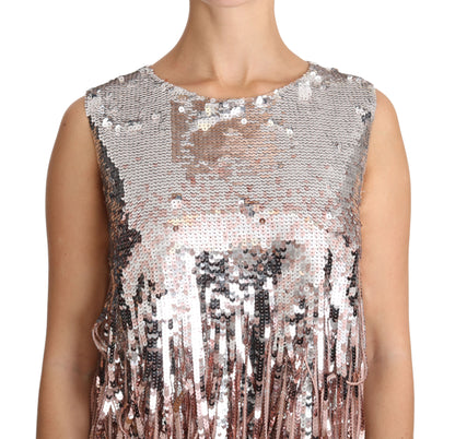 Dolce &amp; Gabbana – Tanktop mit Paillettenfransen in Goldrosa