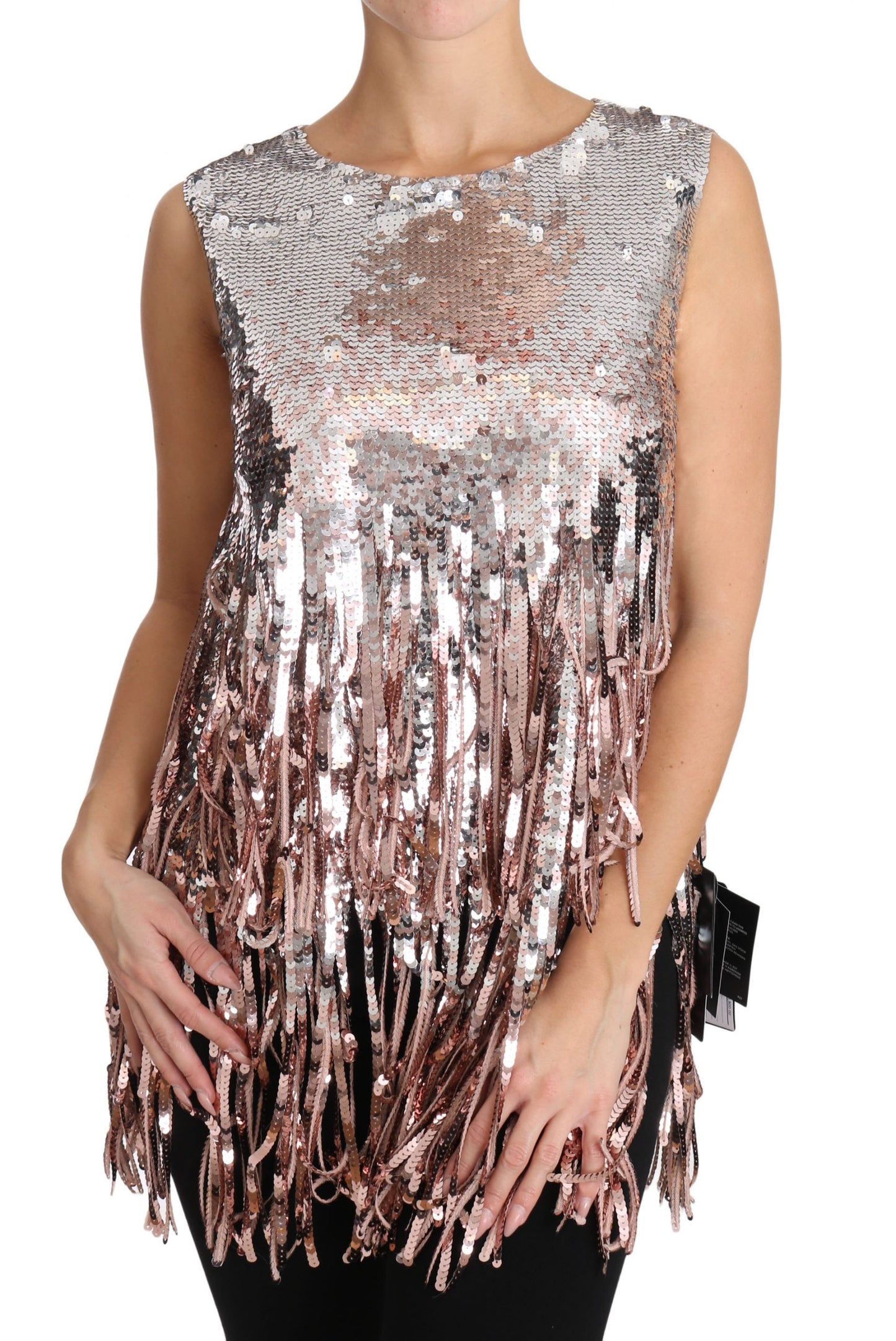 Dolce &amp; Gabbana – Tanktop mit Paillettenfransen in Goldrosa