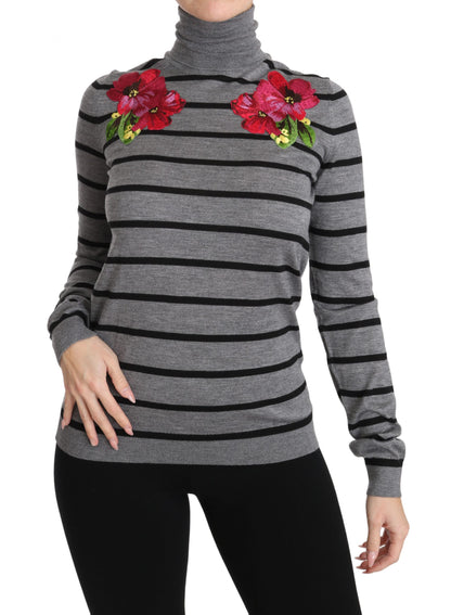 Dolce &amp; Gabbana Grauer Rollkragenpullover aus Kaschmir-Seide
