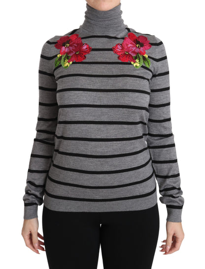 Dolce &amp; Gabbana Grauer Rollkragenpullover aus Kaschmir-Seide