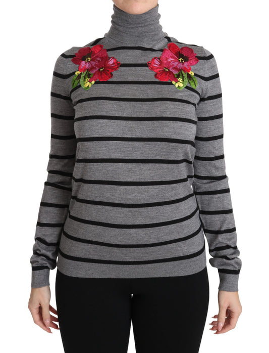 Dolce &amp; Gabbana Grauer Rollkragenpullover aus Kaschmir-Seide