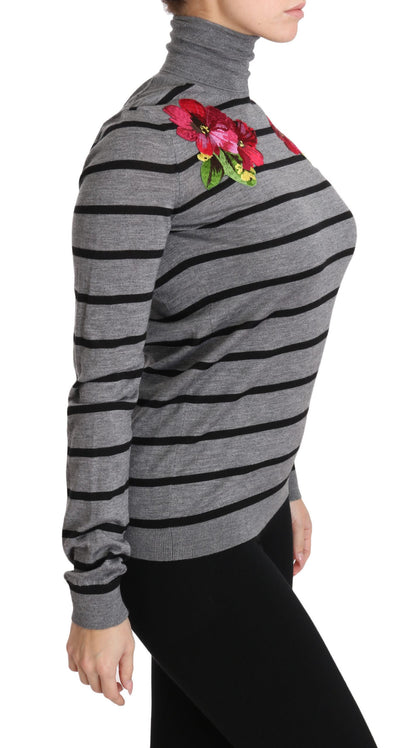 Dolce &amp; Gabbana Grauer Rollkragenpullover aus Kaschmir-Seide