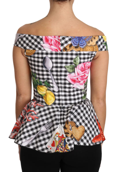 Dolce &amp; Gabbana – Schwarz-weiße Korsettbluse „Sicily Lemon Check Top“