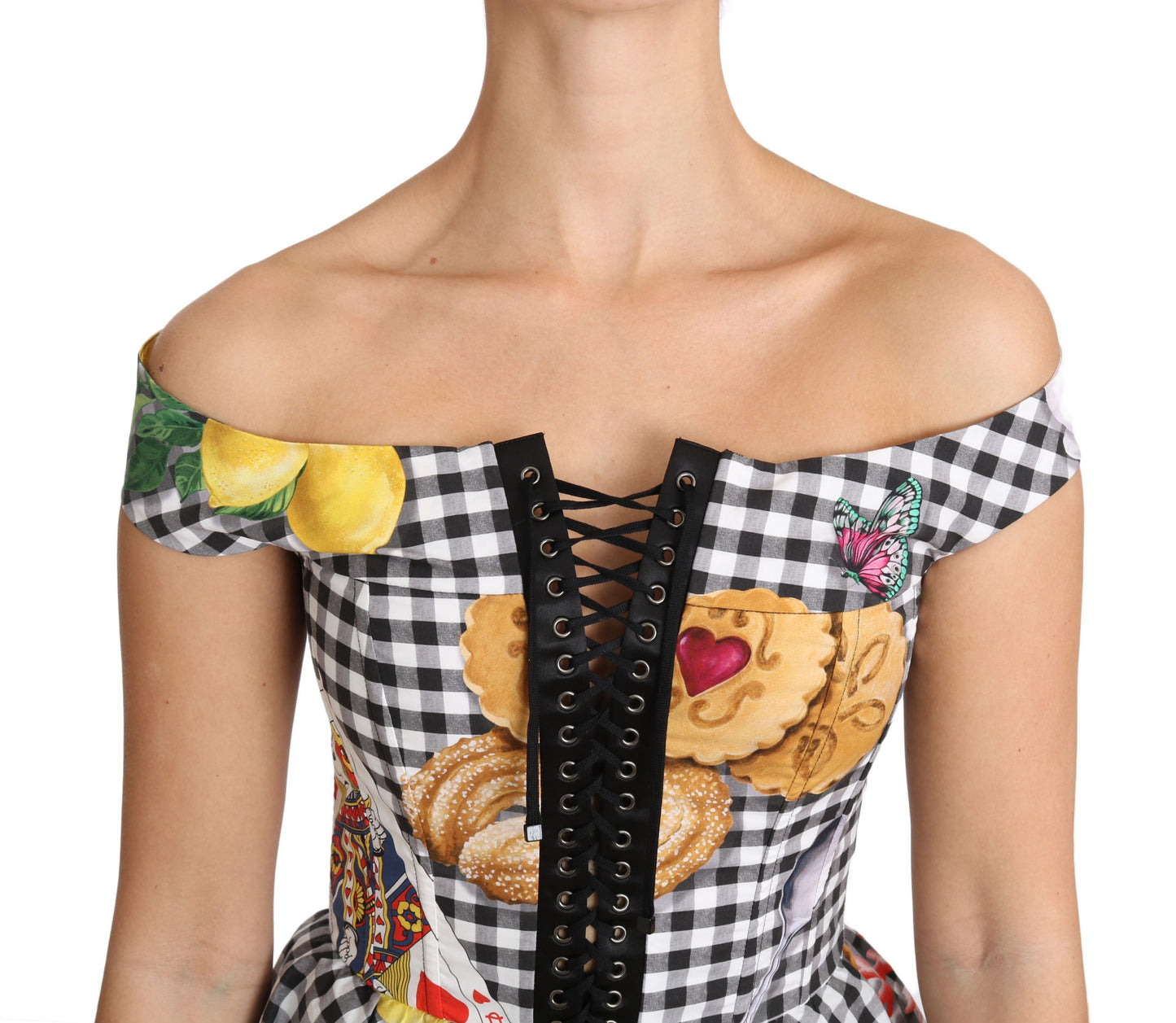 Dolce &amp; Gabbana – Schwarz-weiße Korsettbluse „Sicily Lemon Check Top“