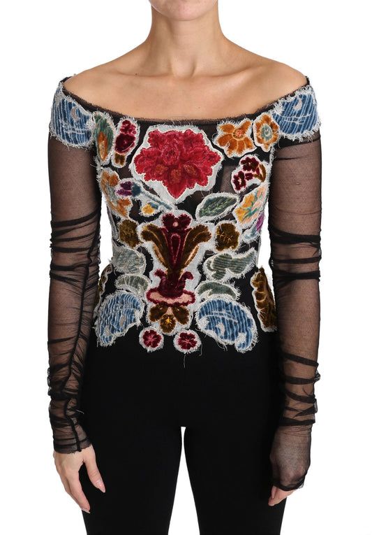 Dolce &amp; Gabbana – T-Shirt-Bluse „Ricamo“ in Schwarz mit Blumenmuster