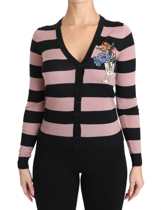 Dolce &amp; Gabbana – Rosafarbener Cardigan aus Kaschmir mit Blumenmuster