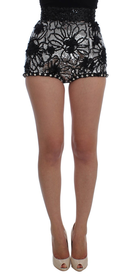Dolce &amp; Gabbana – Schwarze Mini-Shorts mit Kristallpailletten 