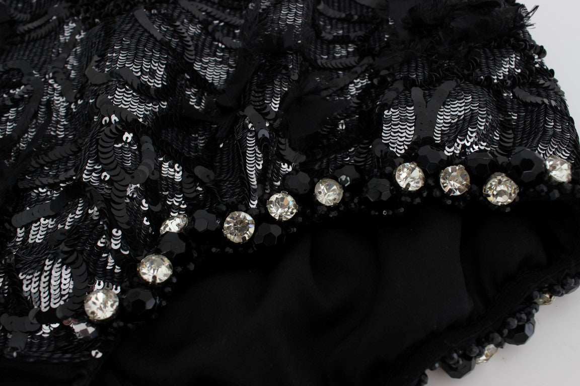Dolce &amp; Gabbana – Schwarze Mini-Shorts mit Kristallpailletten 