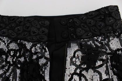 Dolce &amp; Gabbana – Schwarze Mini-Shorts mit Kristallpailletten 