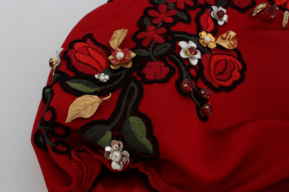 Dolce &amp; Gabbana Rote Seidenshorts mit Kristallrosen 