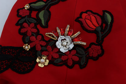 Dolce &amp; Gabbana Rote Seidenshorts mit Kristallrosen 