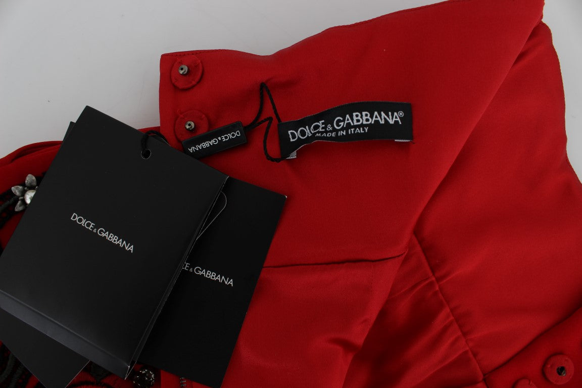 Dolce &amp; Gabbana Rote Seidenshorts mit Kristallrosen