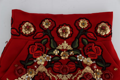 Dolce &amp; Gabbana Rote Seidenshorts mit Kristallrosen 