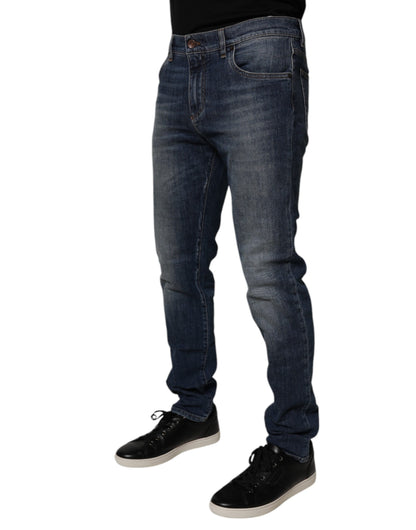 Dolce &amp; Gabbana Dunkelblaue Skinny-Jeans aus Baumwoll-Leder