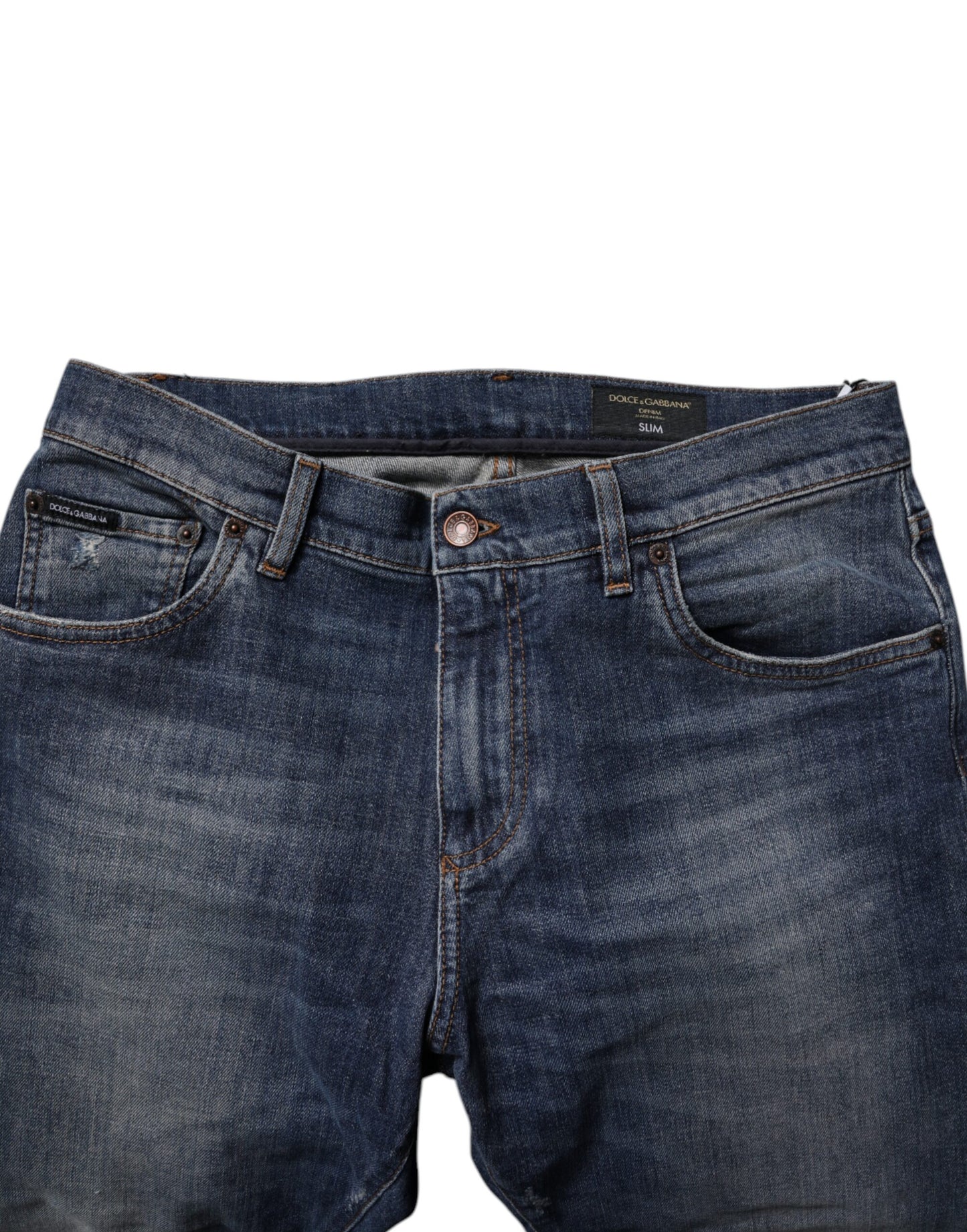 Dolce &amp; Gabbana Dunkelblaue Skinny-Jeans aus Baumwoll-Leder