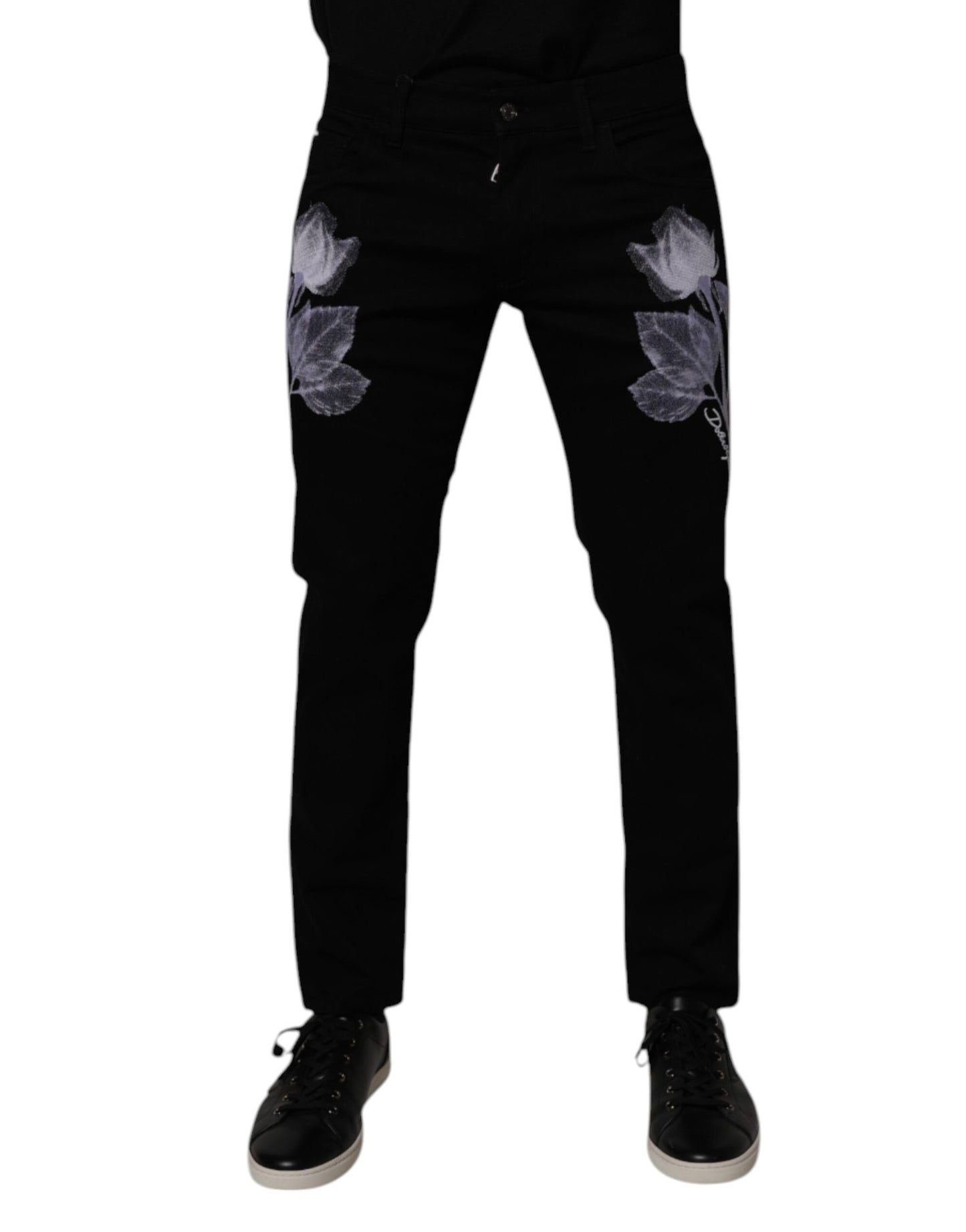 Dolce &amp; Gabbana Schwarze Skinny-Jeans aus Baumwolle mit Blumenmuster für Herren