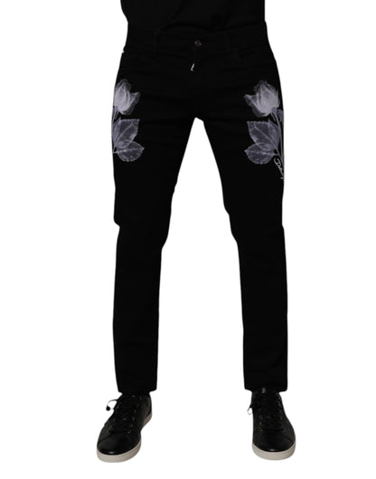 Dolce &amp; Gabbana Schwarze Skinny-Jeans aus Baumwolle mit Blumenmuster für Herren