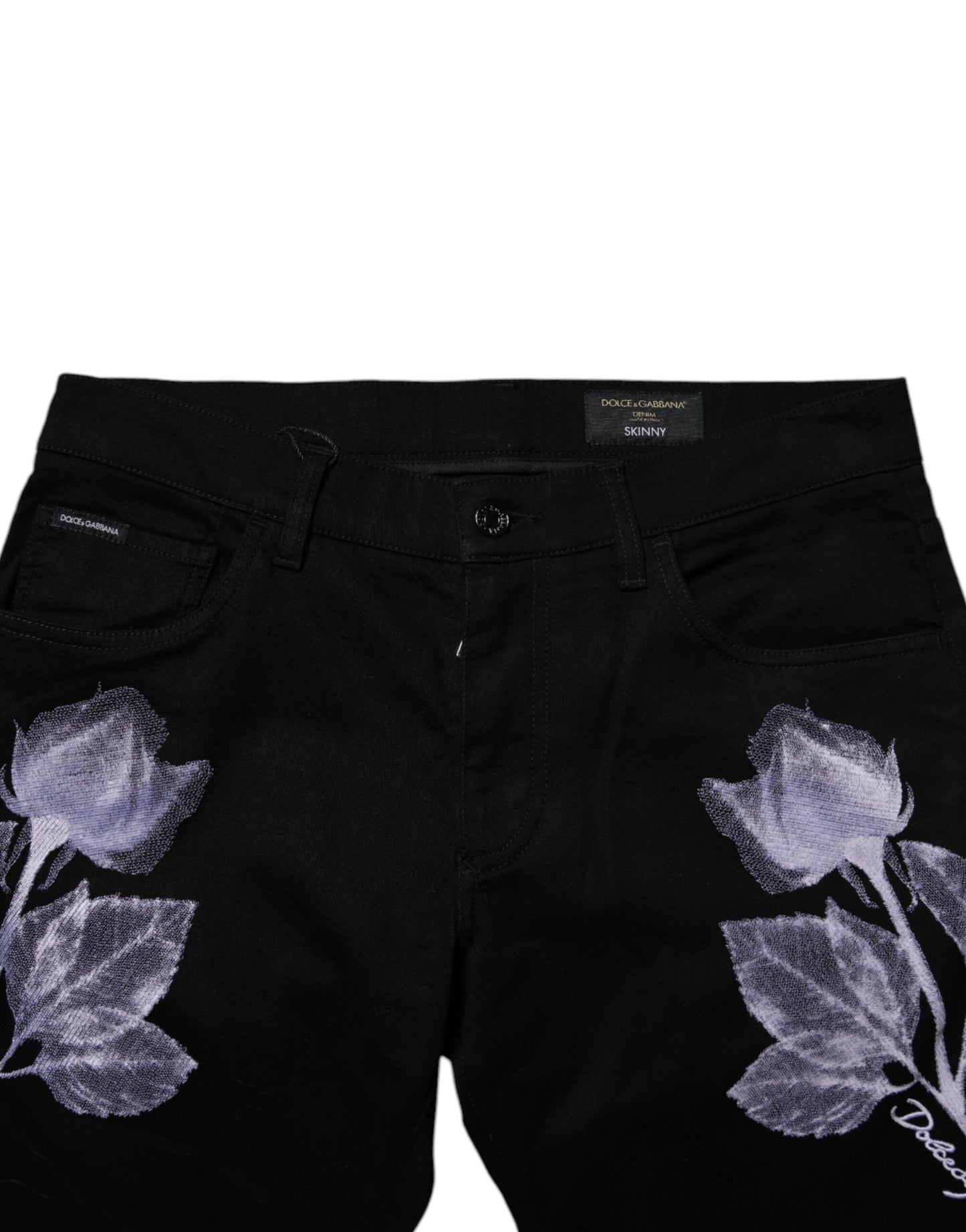 Dolce &amp; Gabbana Schwarze Skinny-Jeans aus Baumwolle mit Blumenmuster für Herren