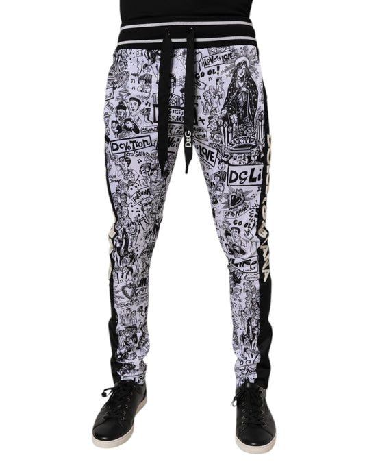 Dolce &amp; Gabbana White Graffiti Polyester Jogger Men Sweatpants Pants