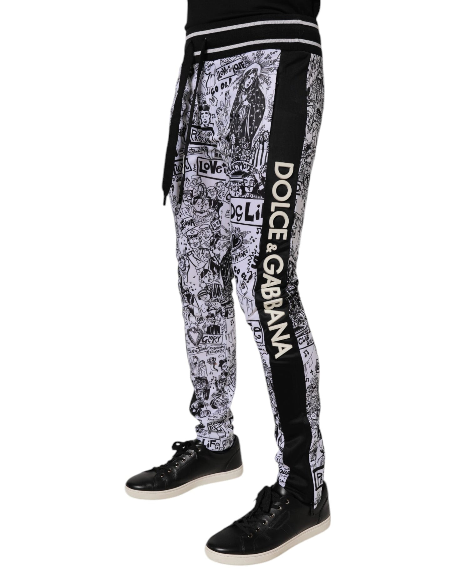 Dolce &amp; Gabbana White Graffiti Polyester Jogger Men Sweatpants Pants