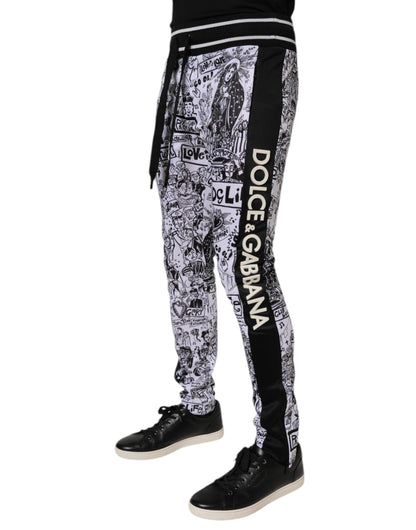 Dolce &amp; Gabbana White Graffiti Polyester Jogger Men Sweatpants Pants