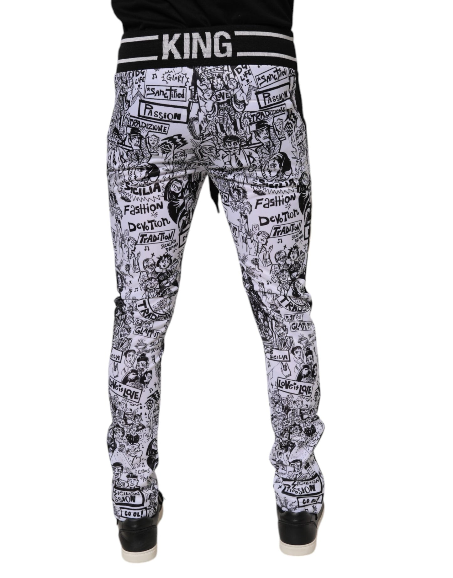 Dolce &amp; Gabbana White Graffiti Polyester Jogger Men Sweatpants Pants
