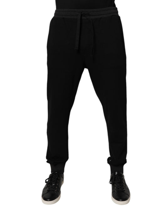 Dolce &amp; Gabbana Black Logo Men Jogger Cotton Sweatpants Pants