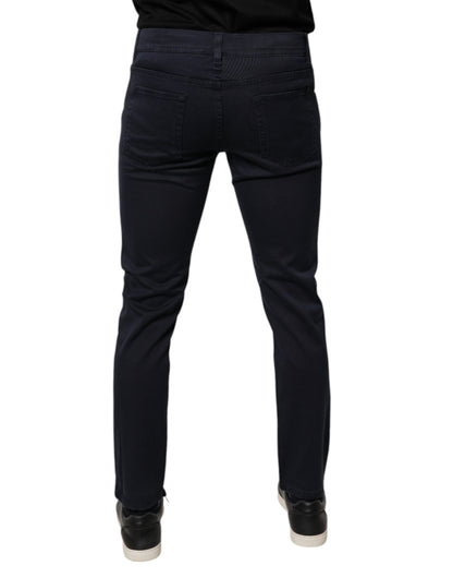 Dolce &amp; Gabbana Dark Blue GOLD Cotton Skinny Men Denim Jeans