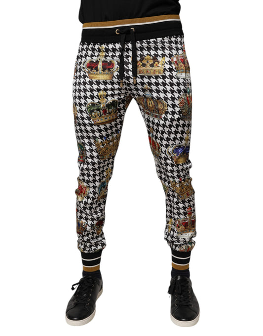 Dolce &amp; Gabbana Multicolor Houndstooth Crown Men Sweatpants Pants