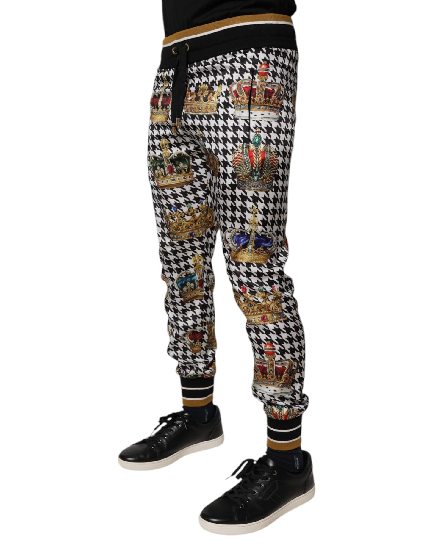 Dolce &amp; Gabbana Multicolor Houndstooth Crown Men Sweatpants Pants