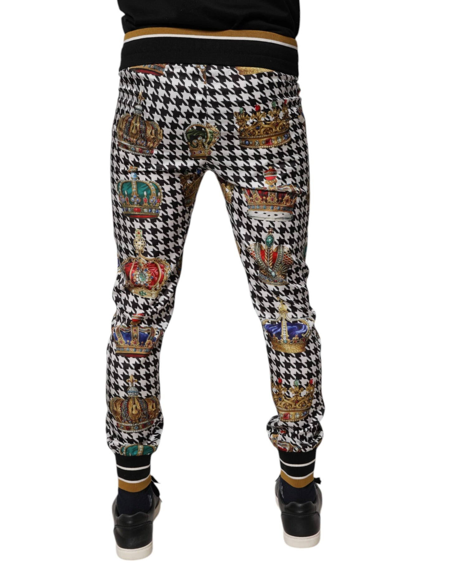 Dolce &amp; Gabbana Multicolor Houndstooth Crown Men Sweatpants Pants