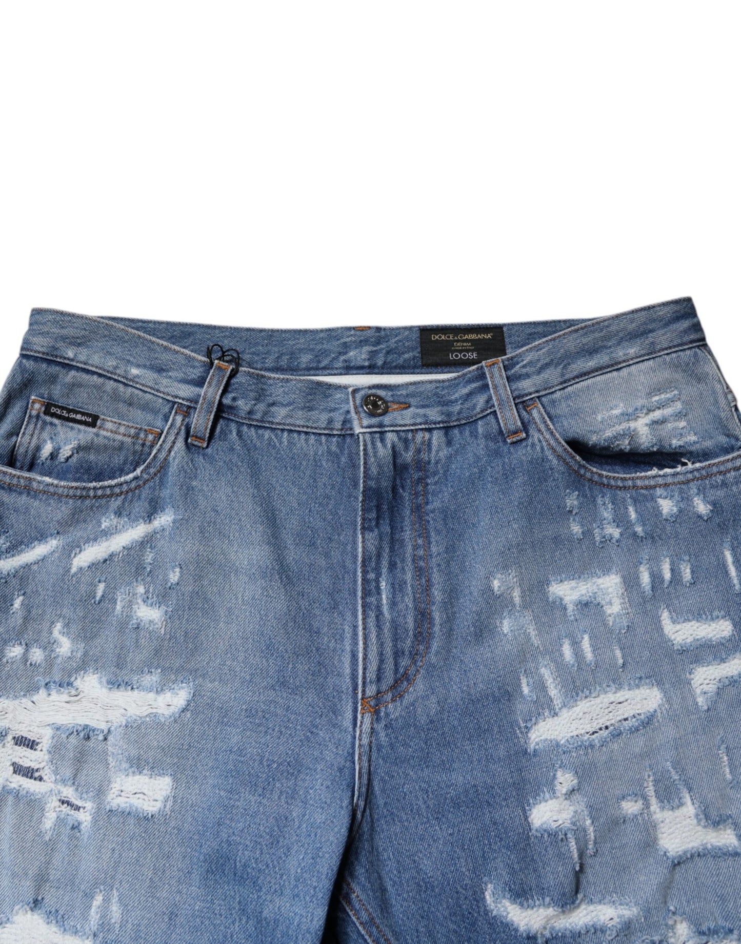 Dolce &amp; Gabbana Blue Tattered Straight Cotton Denim Jeans
