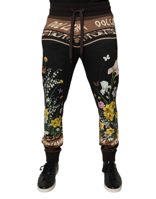 Dolce &amp; Gabbana Black Floral Cotton Jogger Sweatpants Pants