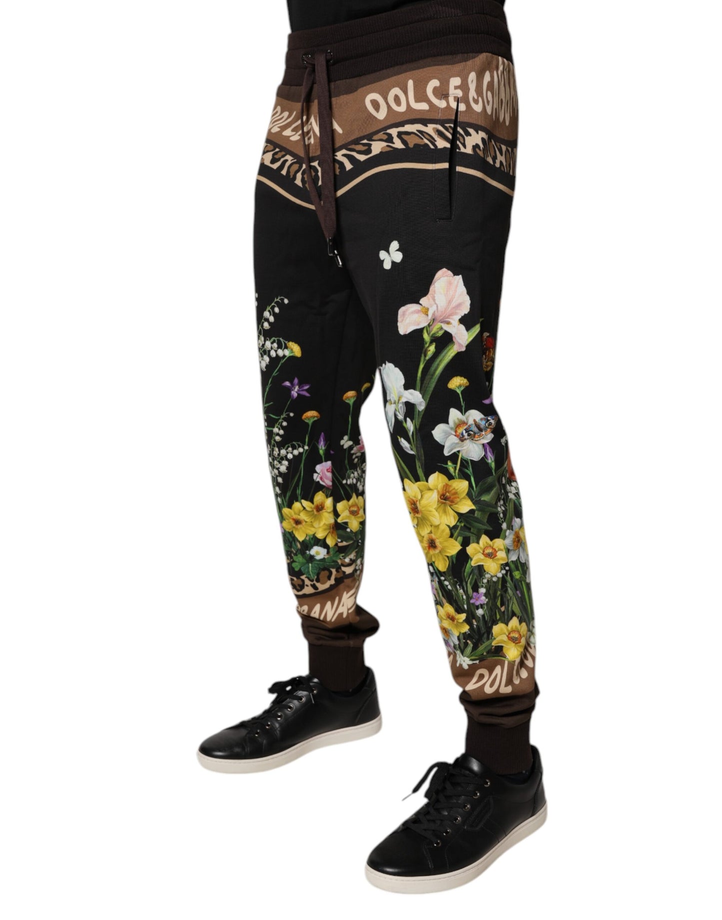 Dolce &amp; Gabbana Black Floral Cotton Jogger Sweatpants Pants