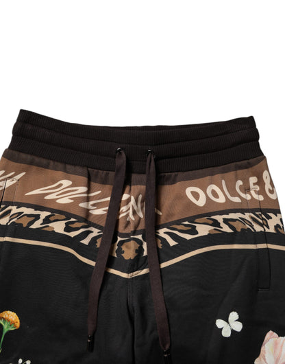 Dolce &amp; Gabbana Black Floral Cotton Jogger Sweatpants Pants
