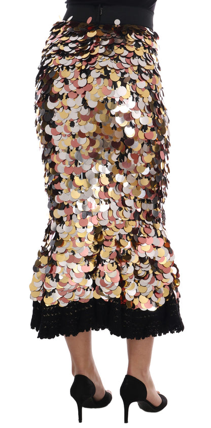 Dolce &amp; Gabbana – Hoch taillierter Rock mit goldenen Pailletten und Schößchen