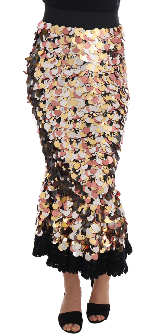 Dolce &amp; Gabbana – Hoch taillierter Rock mit goldenen Pailletten und Schößchen