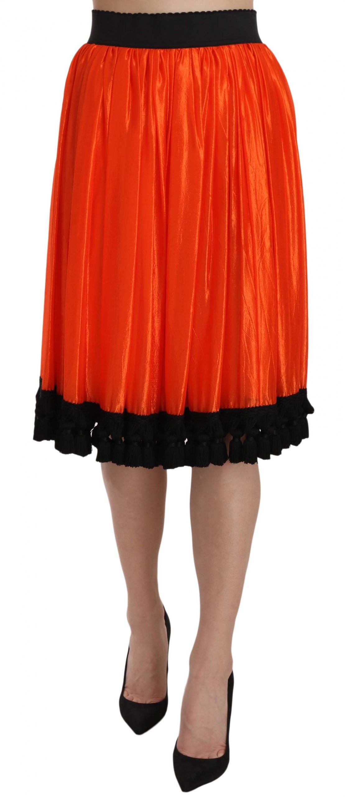 Dolce &amp; Gabbana – Orangefarbener, knielanger Rock mit hoher Taille