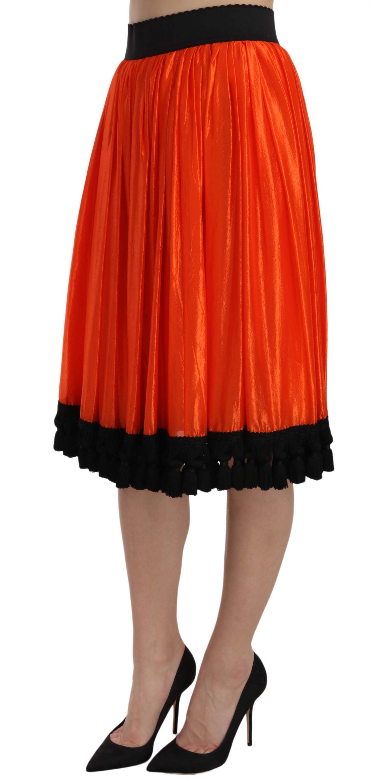Dolce &amp; Gabbana – Orangefarbener, knielanger Rock mit hoher Taille