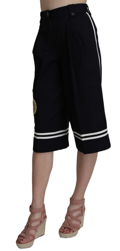Dolce &amp; Gabbana – Schwarze, verkürzte Hose aus Baumwolle mit Verzierung