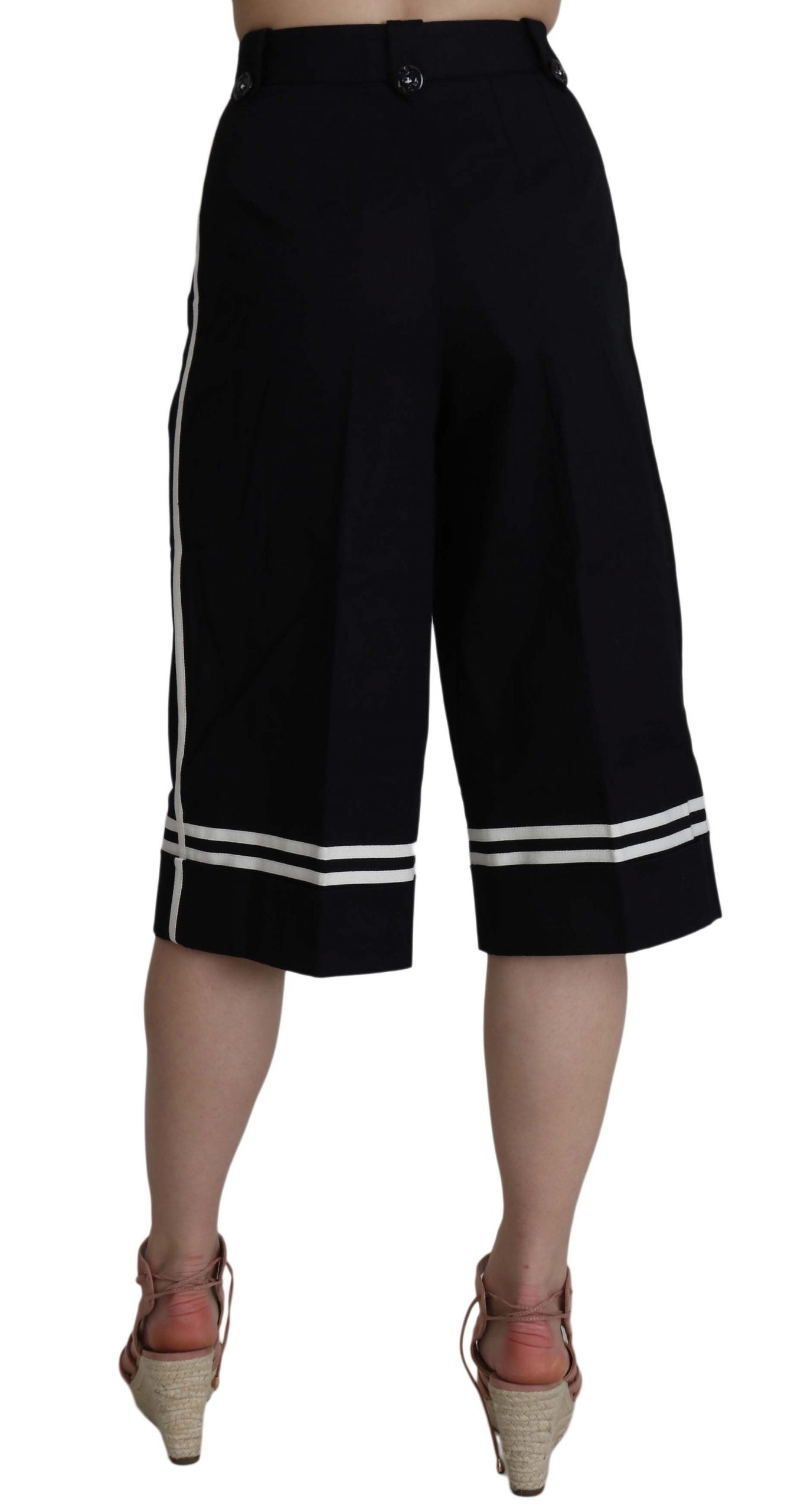 Dolce &amp; Gabbana – Schwarze, verkürzte Hose aus Baumwolle mit Verzierung