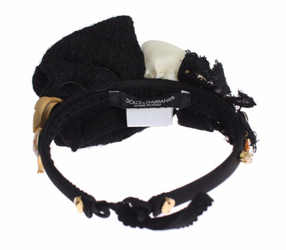 Dolce & Gabbana Diadem Headband Tiara White Rose Crystal Hair Gold