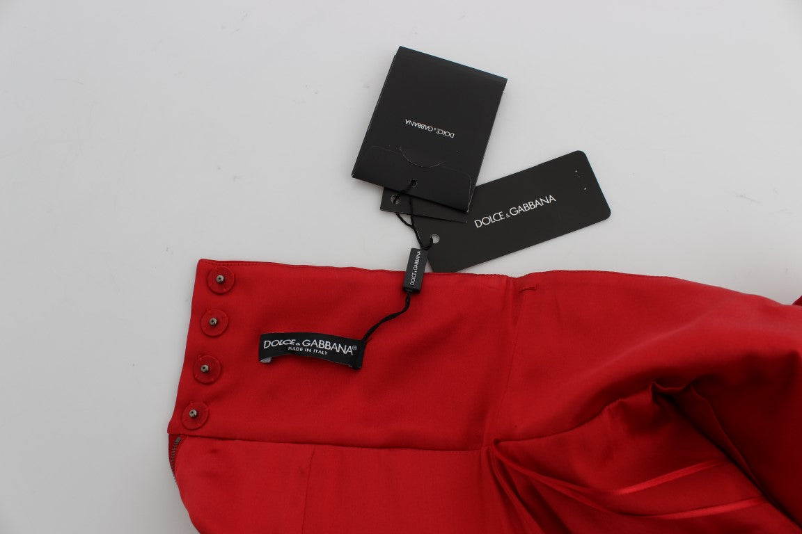 Dolce &amp; Gabbana Rote Seidenshorts mit Kristallrosen 