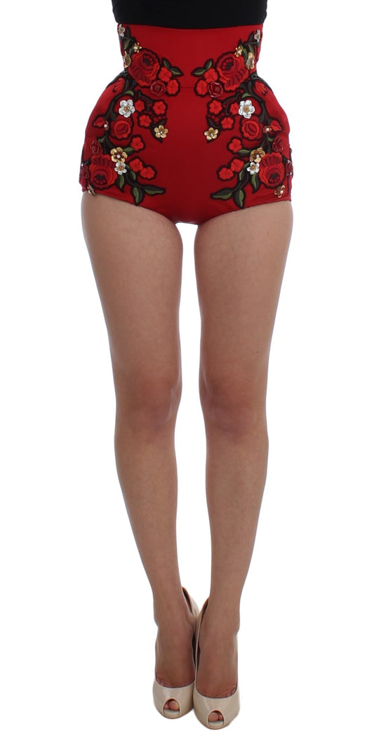 Dolce &amp; Gabbana Rote Seidenrosen-Sizilien-Shorts 