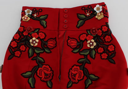 Dolce &amp; Gabbana Rote Seidenrosen-Sizilien-Shorts 