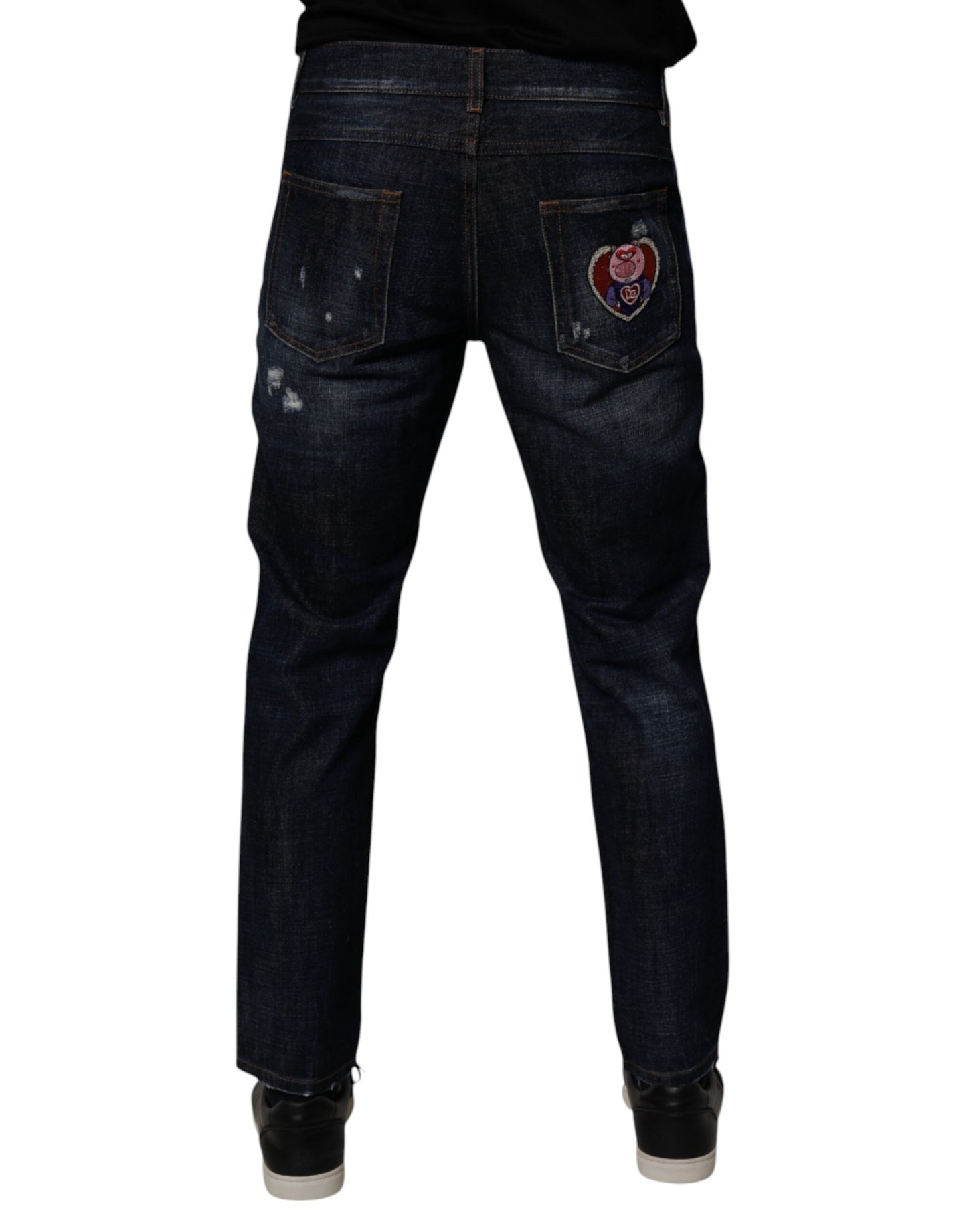 Dolce &amp; Gabbana Dark Blue Cotton Tattered Skinny Denim Jeans