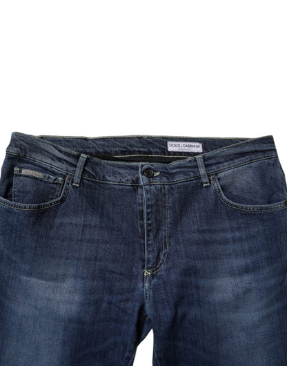 Dolce &amp; Gabbana Blue Washed Cotton Stretch Skinny Denim Jeans