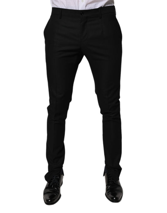 Dolce &amp; Gabbana Black Virgin Wool MenSkinny Dress Formal Pants